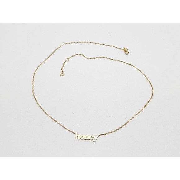 14K Yellow Gold Resizable Link Chain Necklace with Initial "Honey" Charm Pendant - Picture 1 of 16
